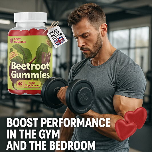 Fit man training with natural stamina support from beetroot gummies and nitric oxide boosters for improved performance and circulation