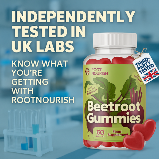 RootNourish Beetroot Gummies independently tested in UK labs for quality and trust.