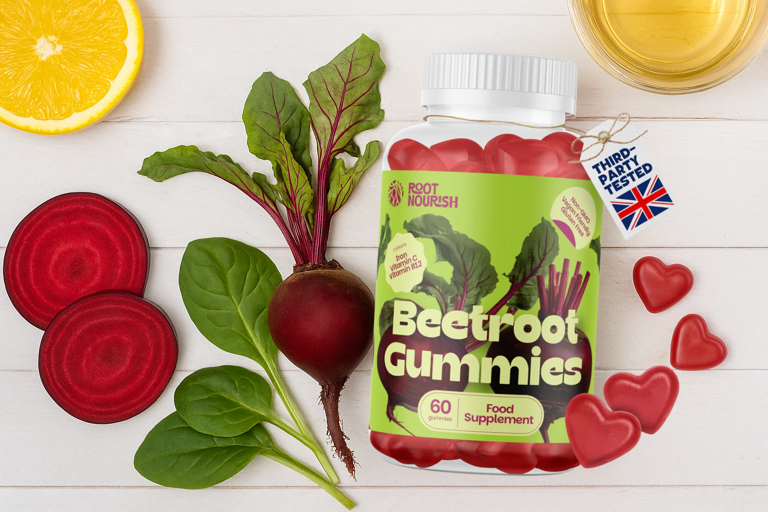 Fresh beetroot  rich in natural nitric oxide and vitamins used in beetroot gummies to support heart health, blood pressure and energy levels