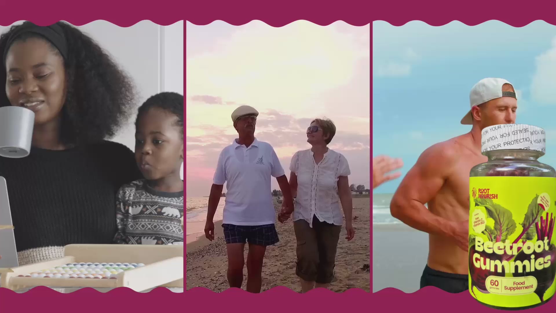Load video: RootNourish promotional video showing beetroot gummies being opened, consumed, and explained, highlighting their benefits for energy, heart health, and convenience for busy lifestyles.